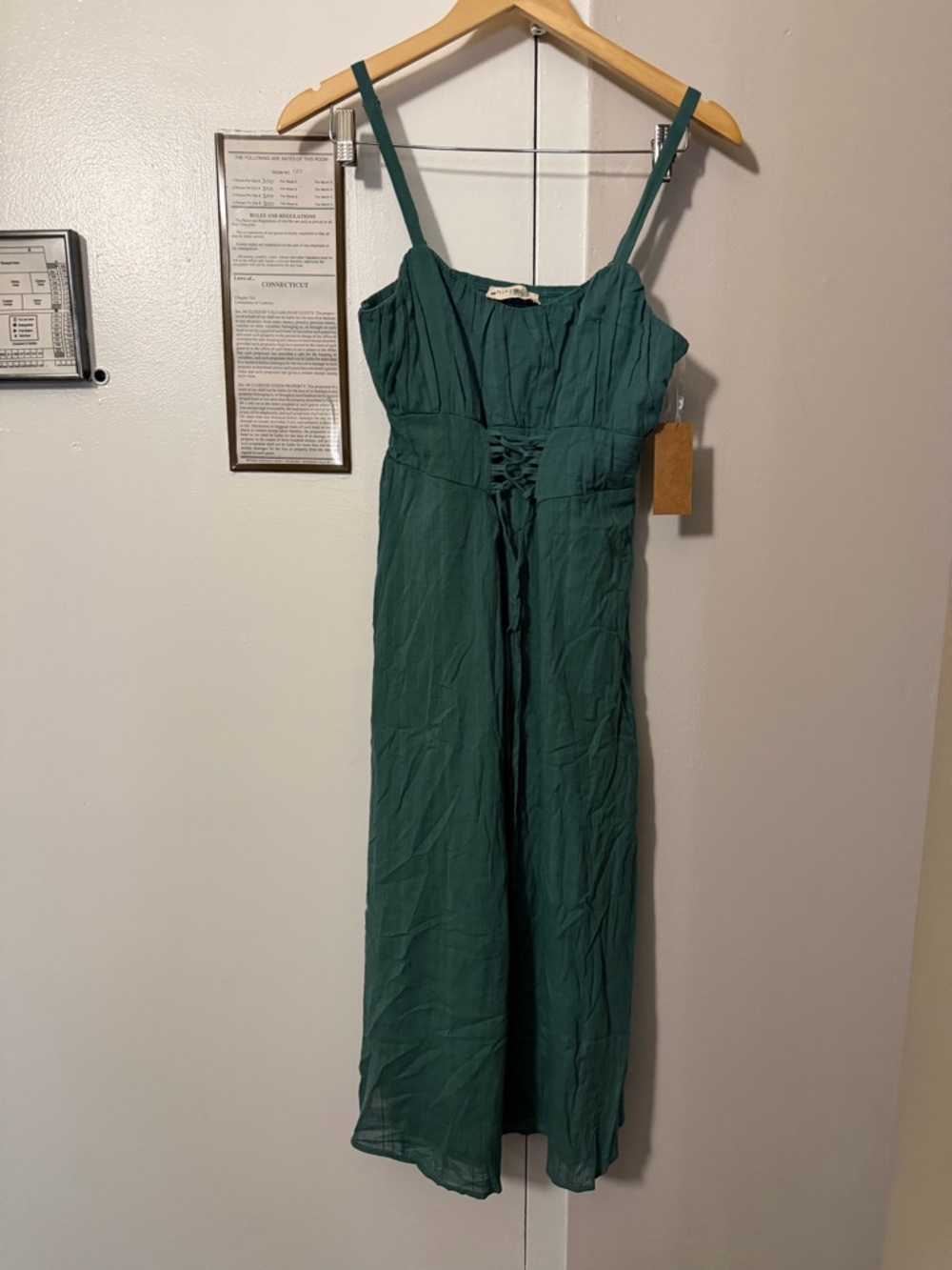 Emerald Green Spaghetti-Strap Lace-Up Jumpsuit